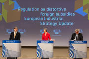 Valdis Dombrovskis, Margrethe Vestager, Thierry Breton on the Foreign Subsidy instrument